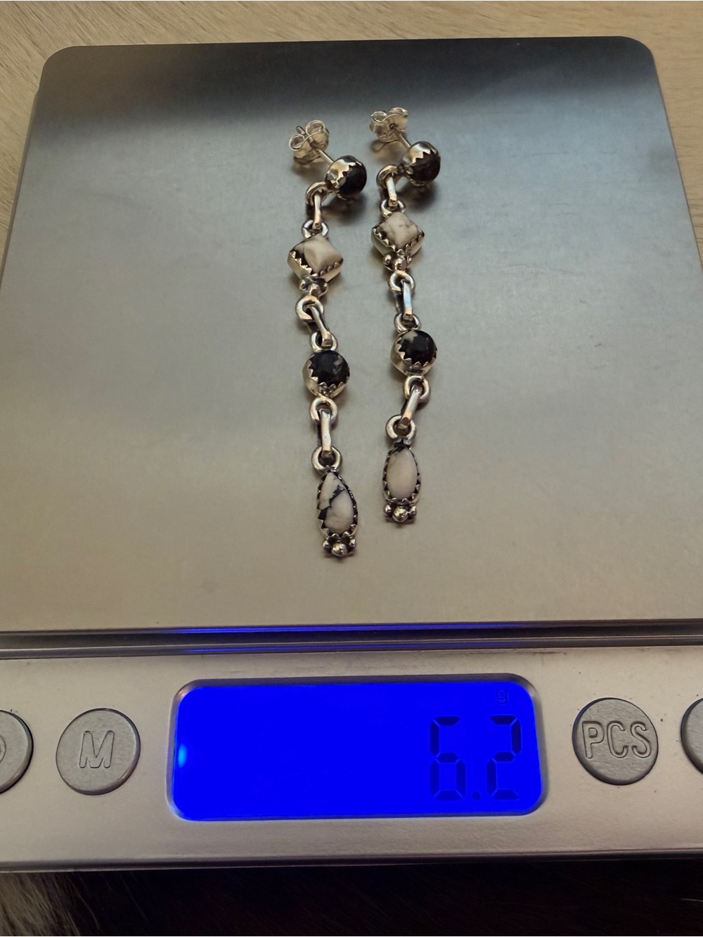 ❤️ White Buffalo Statement Stud Dangle Earrings Sterling 925 Navajo Style 2.59”L - Picture 10 of 14